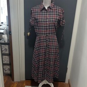 Daniel Cremieux Burgundy Plaid Midi Dress